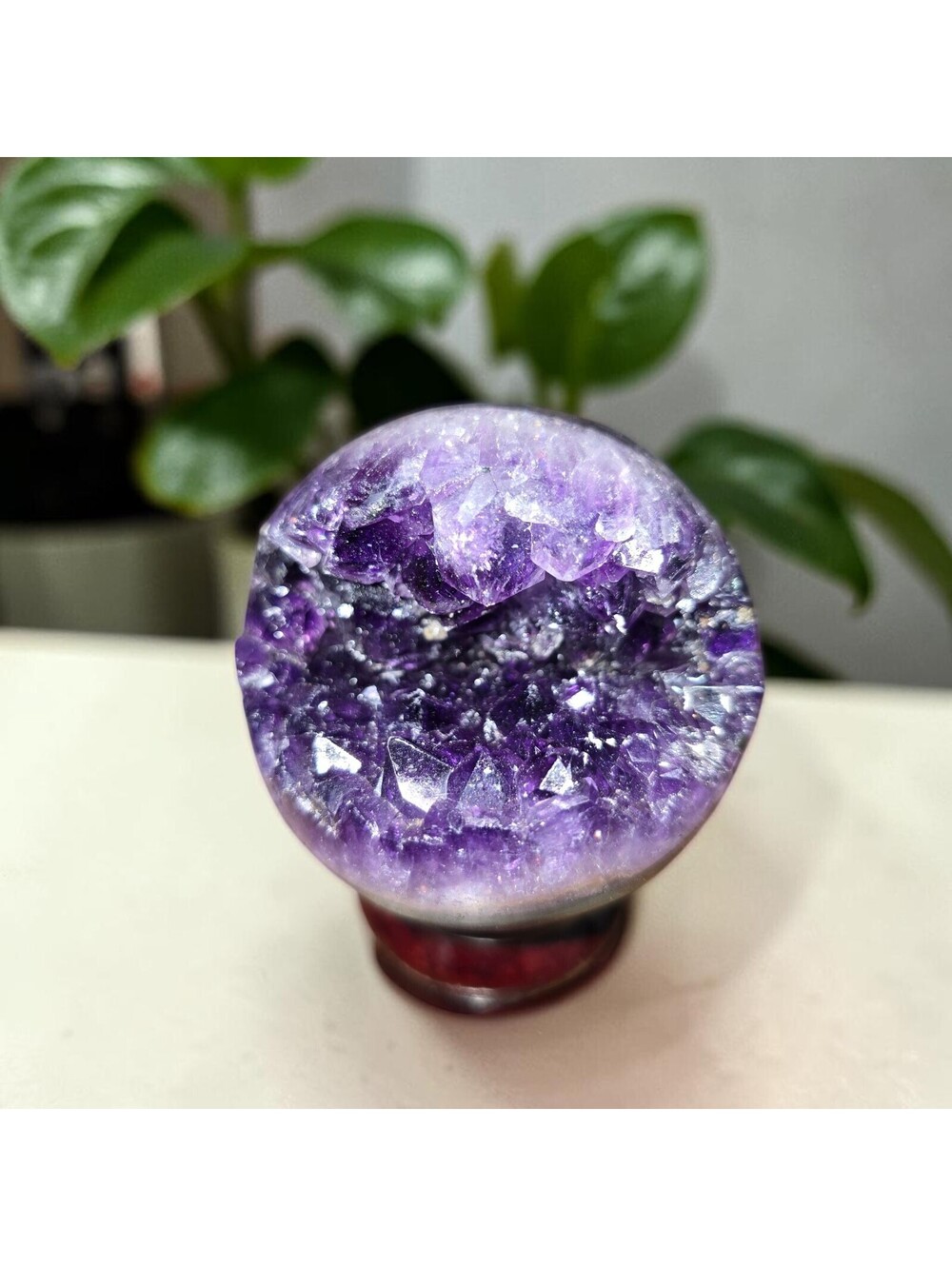 A268-1. Amethyst "Pac-Man" Druzy Natural Crystal Sphere Orb 57mm